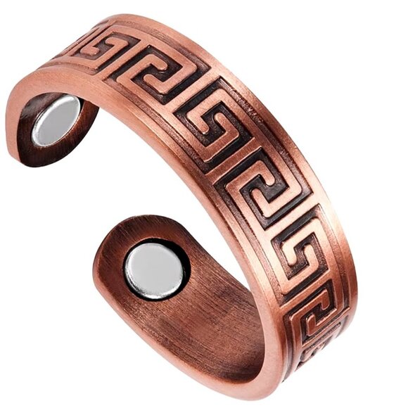 Pure Copper Ring Geometric Design Magnetic Energy Cuff Ring - Picture 2 of 2
